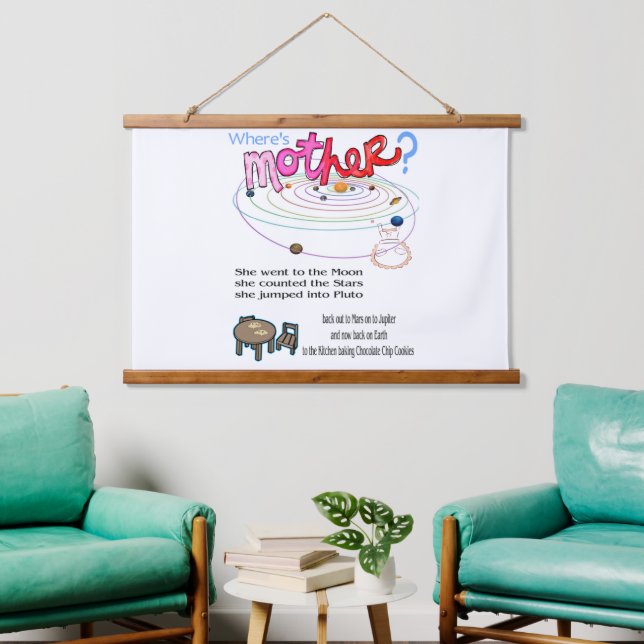 Wood Topped Wall Tapestry Where's Mom? (Living Room)