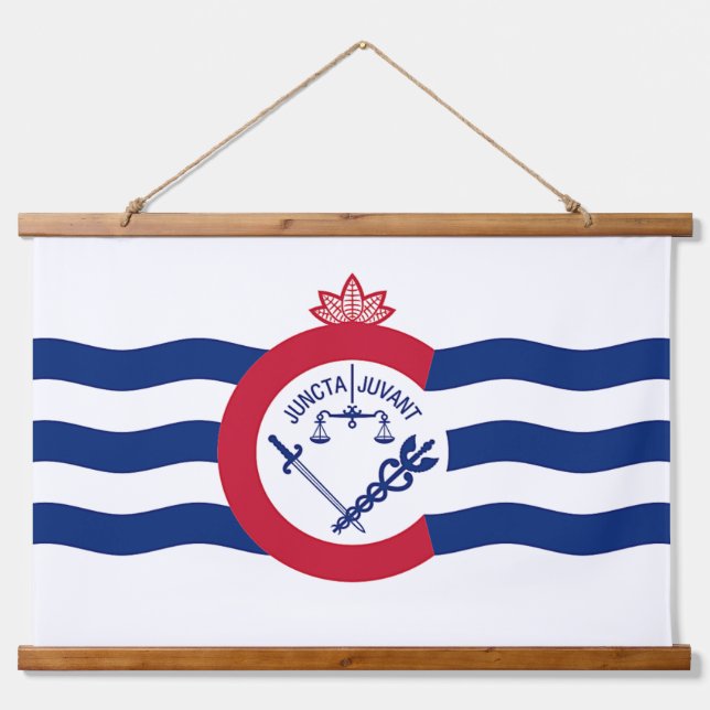 Wood Topped Wall Tapestry with flag of Cincinnati (Front)