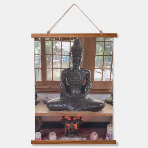 Wood Topped Wall Thangka Buddy The Buddha  Hanging Tapestry