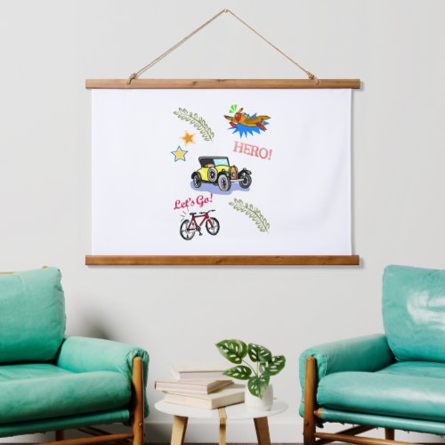 Wood ToppedWall Tapestry Hero Bicycle Car Airplane
