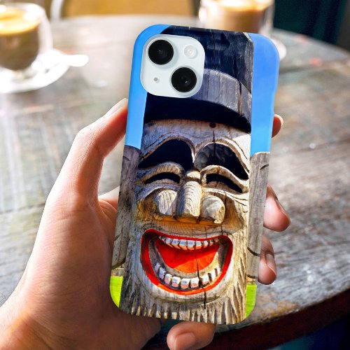 Wood totem laughing face teeth photo bold funny iPhone 15 case