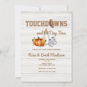 Wood Touchdown Tiny Toes Autumn Boy Baby Shower Invitation