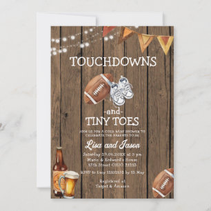 Wood Touchdown Tiny Toes Football Baby Shower Invitation
