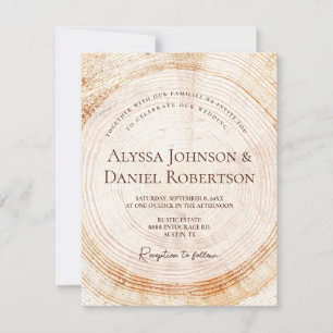 Wood Tree bark Rings Unique Rustic Wedding Invitation