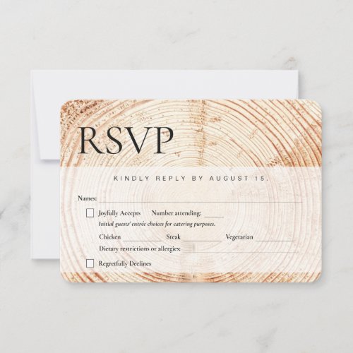 Wood tree bark Rustic Wedding meal choices RSVP Card