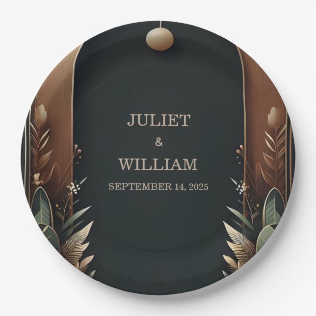 Wood Tree Forest Rustic Barn Farm Arch Wedding Paper Plates (Front)