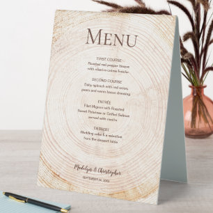 Wood Tree ring Customizable Wedding Menu meals Table Tent
