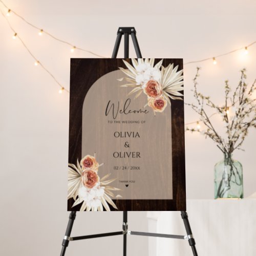 Wood tree stump barn wedding welcome sign