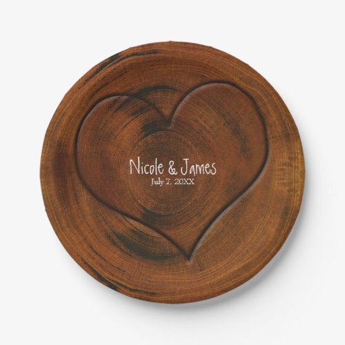 Wood Tree Stump With Carved Heart Rustic Wedding Paper Plates