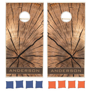 Wood Tree Trunk Cross Section Custom Name Cornhole Set