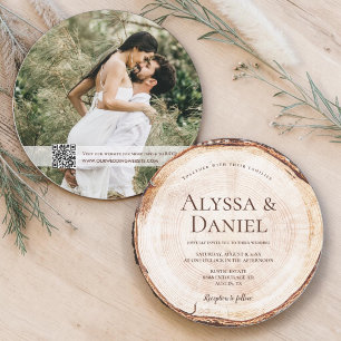 Wood Tree With Photo RSVP Unique Rustic Wedding  Invitation