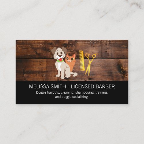 Wood Trim  Animal Care Groomer Business Card