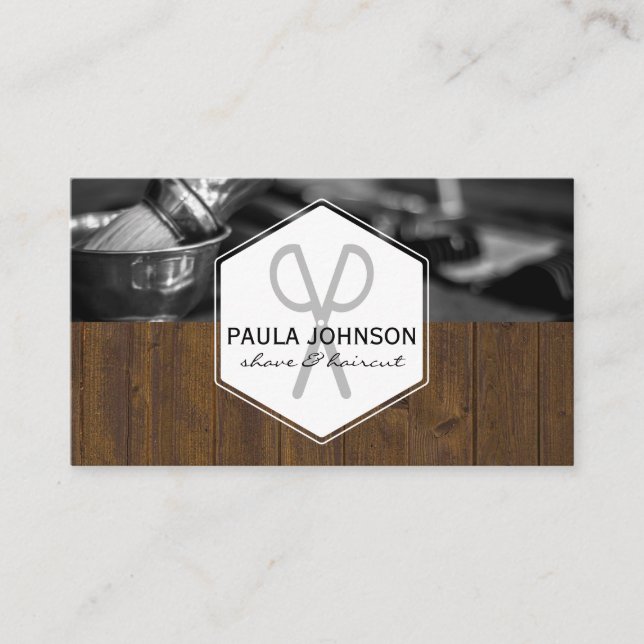 Wood Trim Barbershop Business Card (Front)