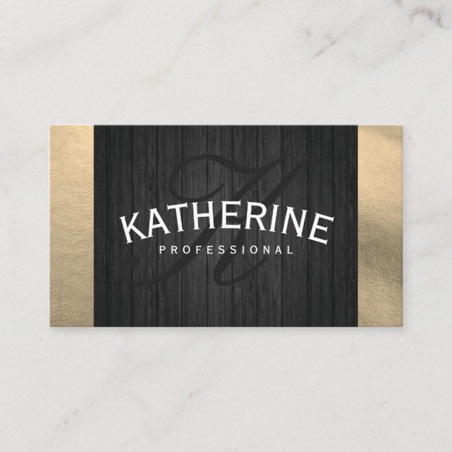 Wood Trim Lux Foil and Monogram Business Card (Front)