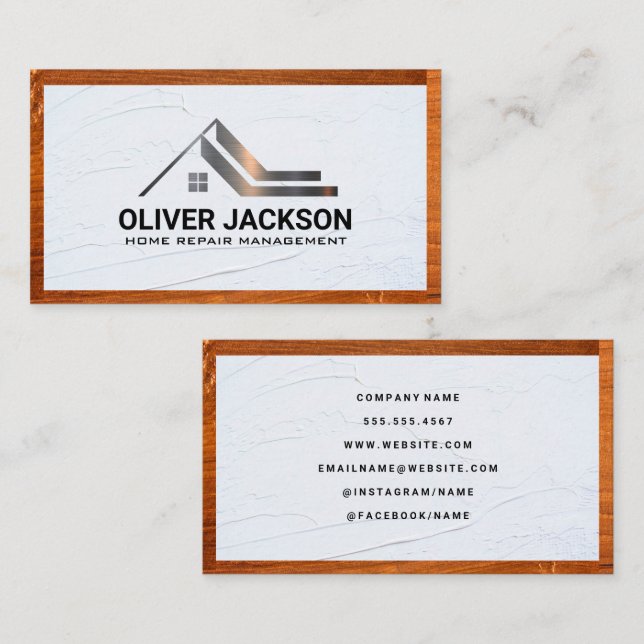 Wood Trim | Spackle | Real Estate Metal Logo Business Card (Front/Back)