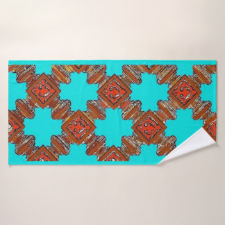 wood turnings print aqua blue bath towel set