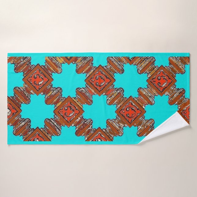 wood turnings print aqua blue bath towel set (Bath Towel)