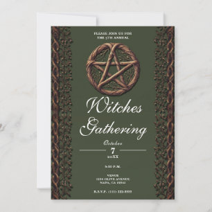 Wood Twig Pentacle Green Wicca Witches Gathering Invitation
