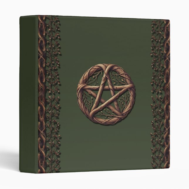 Wood Twig Pentacle Olive Green Wiccan  3 Ring Binder (Front/Spine)