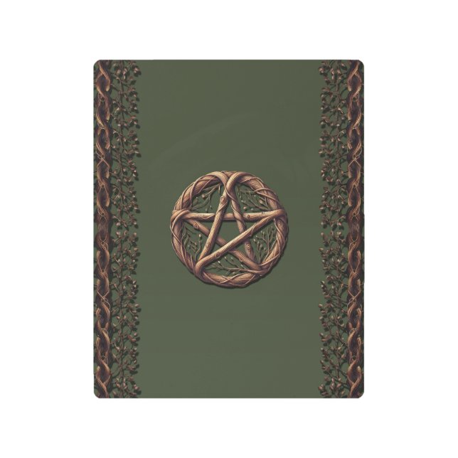 Wood Twig Pentacle Olive Green Wiccan  Metal Print (Front)