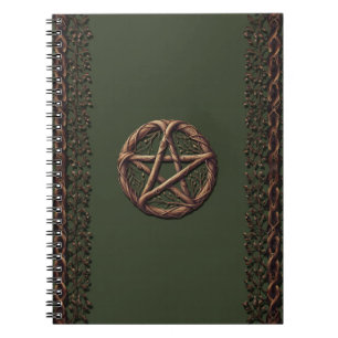 Wood Twig Pentacle Olive Green Wiccan Notebook