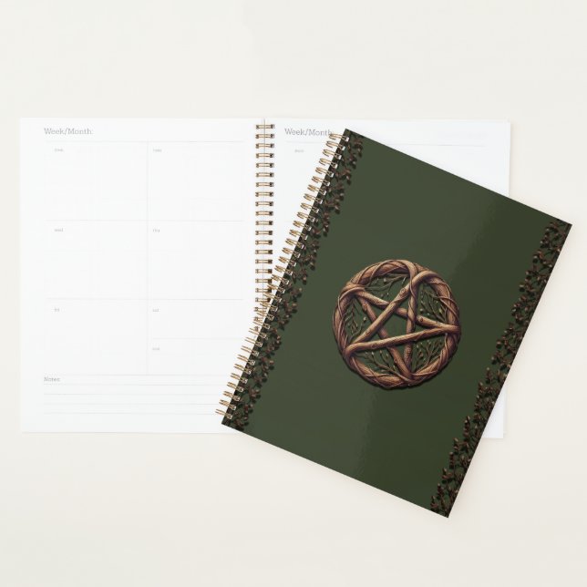 Wood Twig Pentacle Olive Green Wiccan  Planner (Display)