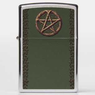 Wood Twig Pentacle Olive Green Wiccan  Zippo Lighter