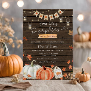 Wood Two Little Pumpkins are on their way  Invitation