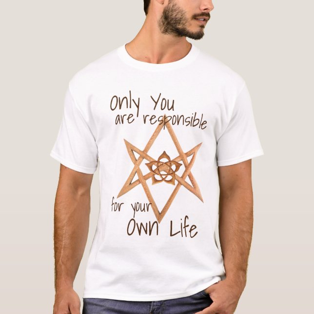 Wood Unicursal Hexagram and Lotus Pentacle|Thelema T-Shirt (Front)