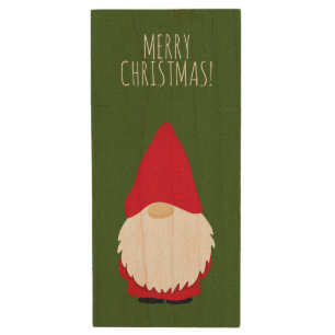 Wood USB flash drive with cute Christmas gnome