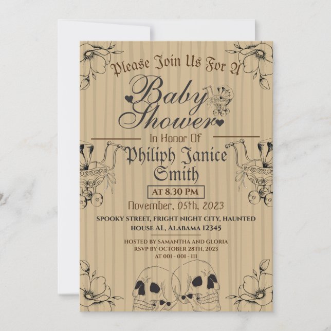 Wood Vintage Elegant Gothic, Halloween Baby Shower Invitation (Front)