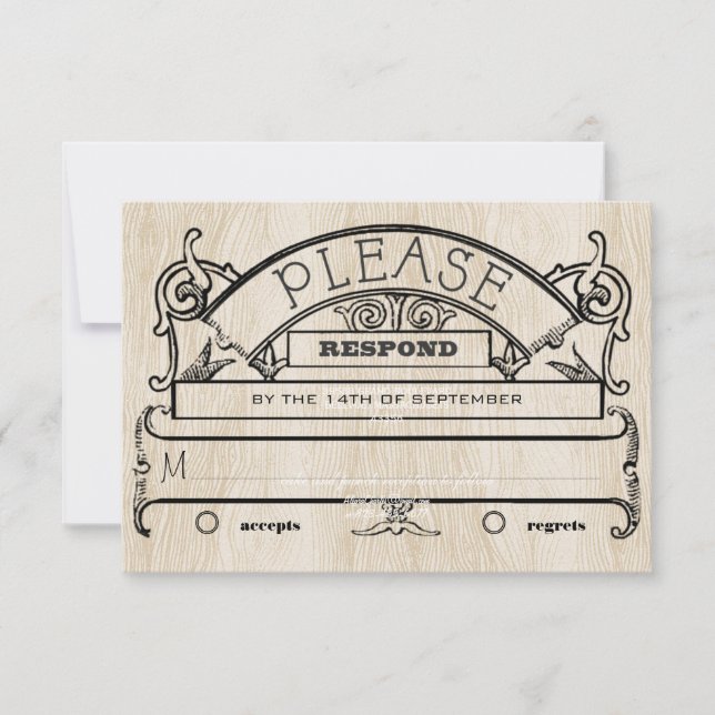 Wood Vintage Modern Typography Wedding RSVP (Front)