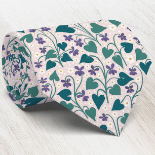 Wood Violet Anemone Flower Botanical Block Print Neck Tie