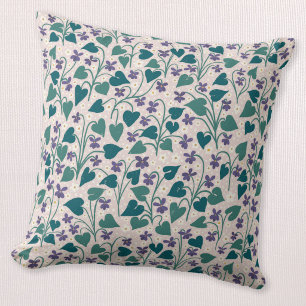 Wood Violet Anemone Flower Botanical Block Print Throw Pillow