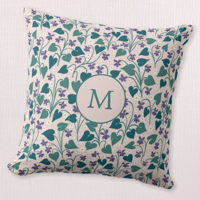 Wood Violet Anemone Flower Botanical Monogram Throw Pillow (Wood violet anemone flower wildflower monogram initial personalized throw pillow)