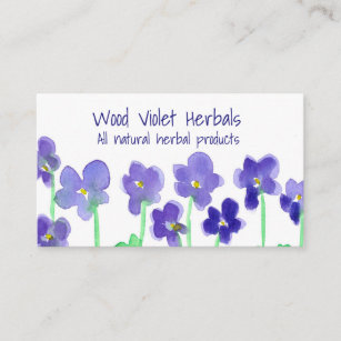 Wood Violets Watercolor Flowers Business Card