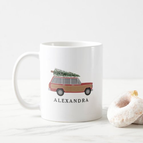 Wood Wagon Christmas Tree Coffee Mug