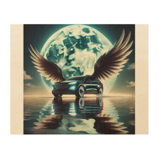 Wood Wall Art ANGEL ON OCEAN MOON