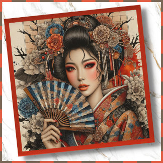 WOOD WALL ART - Asian Woman in Traditional Attire