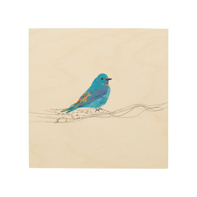 Wood Wall Art Blue Bird Music Notes Branch, Music (Front)