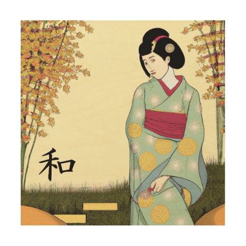 Wood Wall Art Japanese women in garden