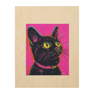 Wood wall art, neon cat. art