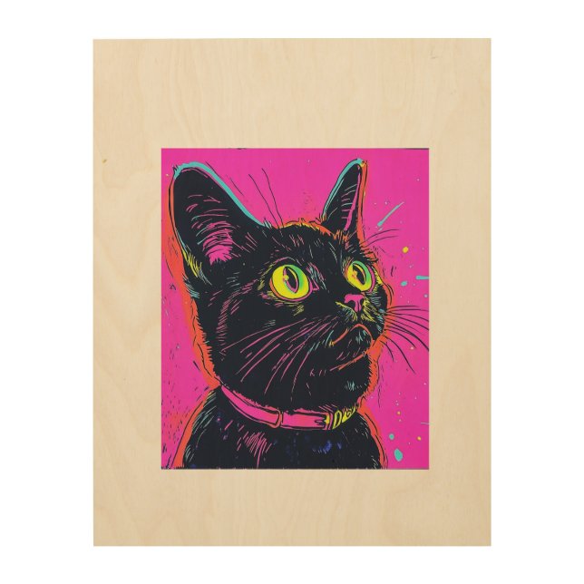 Wood wall art, neon cat. art (Front)