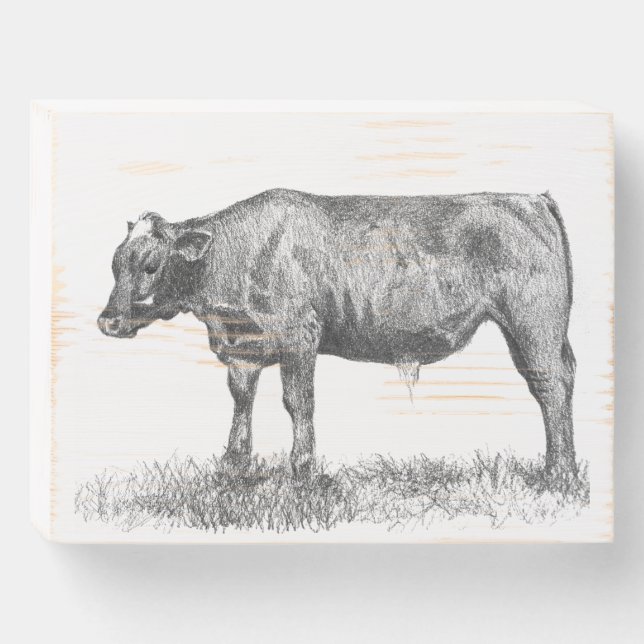 Wood Wall Art Rustic Cow Wooden Box Sign (Front Horizontal)