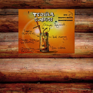 Wood Wall Art Tequila Sunrise Cocktail with Recipe