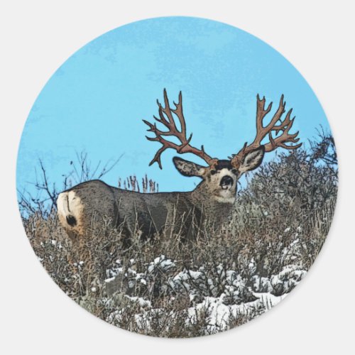 Wood wall monster buck classic round sticker