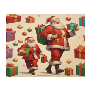 Wood Wall Santa Claus prepares Christmas gifts Art