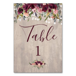 Wood Watercolor Florals with Light Strings Table Number