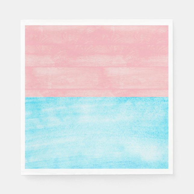 Wood Watercolor Pink and Blue Baby Gender Reveal Napkins (Front)
