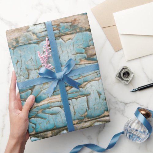 Wood weathered old flaking paint blue brown aged wrapping paper